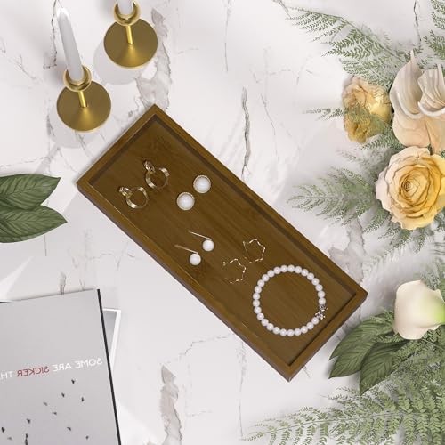 Image of ZHWS Bathroom Vanity Tray for Toilet Tank, Perfume, Jewelry, Candle, Makeup, Decorative Tray, Kitchen Tray Counter Organizer for Soap Dispenser, Coffee Table Brown 11.3 inchL x 4.4 inchW x 1.14 inchH