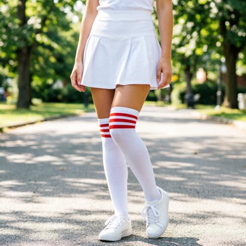 Image of DRESHOW 3 Pairs Thigh High Socks Striped Over Knee Thin Tights Long Stocking Knee High Leg Warmer