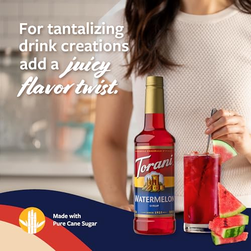 Image of Torani Watermelon Syrup for Drinks, Flavoring for Sodas and Cocktails, Pump Included, 25.4 Oz