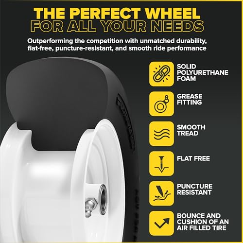 Ultraverse 13x5.00-6.00 Flat Free Lawn Mower Tire And Wheel, Front Zero-Turn Solid and Smooth Tire with 1/2\" & 3/4\" & 5/8\" Precision Bearings and 3.25”- 6.25” Centered Hub, 2 Pack