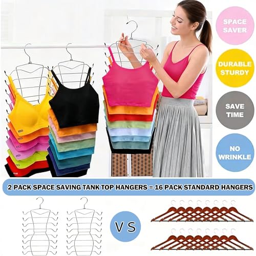 2 Stück Folding Platzsparende Kleiderbügel, 8 Etagen BH Aufbewahrung Metall Edelstahl Büge, rutschfest Stabiler Langlebiger Magie Kleiderbügel für Tank Tops, Camisoles, Pyjamas, BH, Strapsröcke