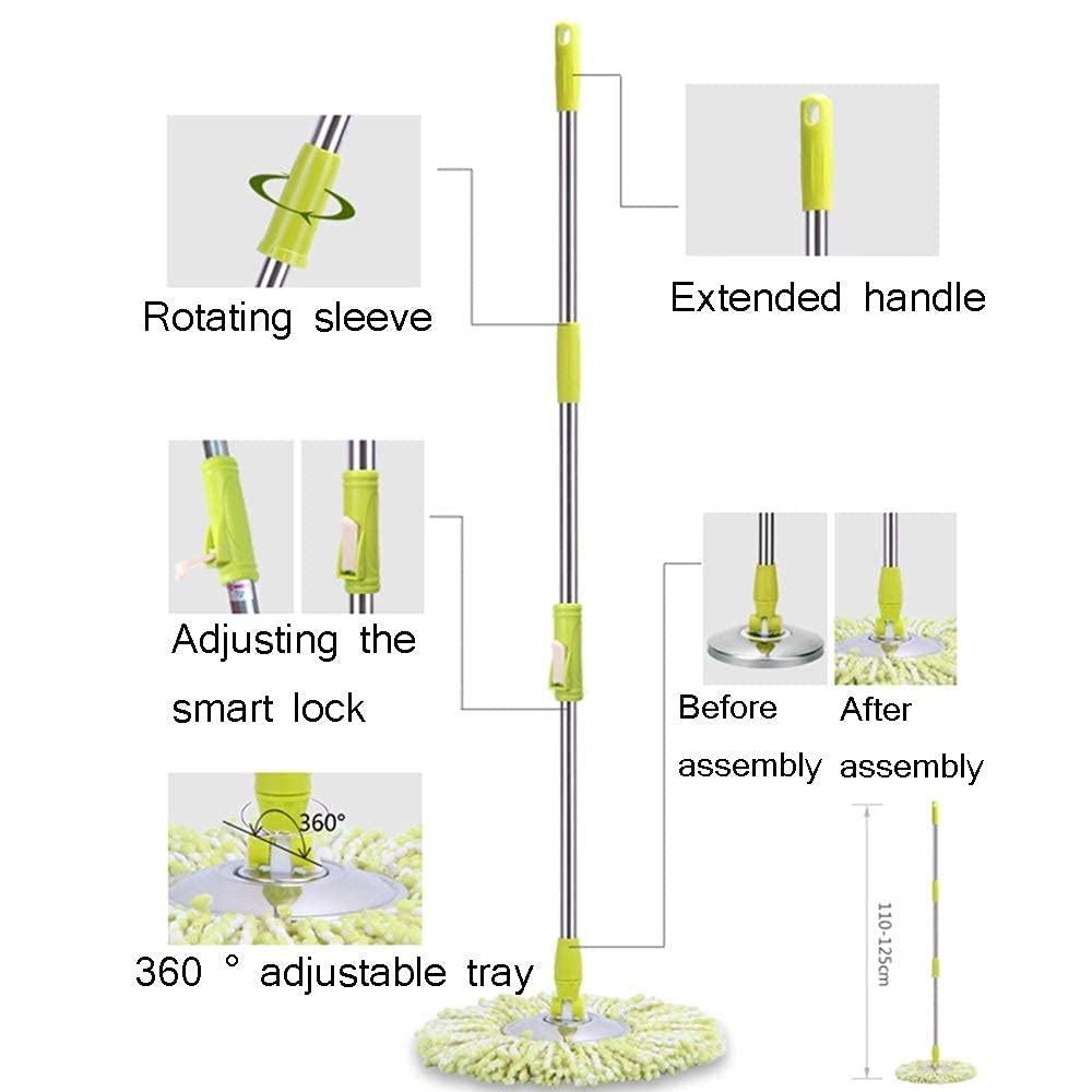 Kit pavimenti in legno duro in microfibra Sistema pulizia pavimenti con secchio mocio rotante con 4 testine in microfibra Sistema pulizia pavimenti con secchio in acciaio inossidabile con testa in mi