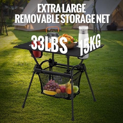 Table de camping pliante légère GARLLEN avec filet de rangement pratique