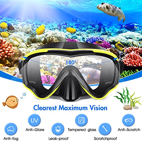 4 Pcs Snorkeling Goggles for Adults Scuba Diving Mask Anti Fog Dive Mask Snorkeling Gear for Men Women Panoramic Swimming Goggles with Nose Cover for Diving, Swimming (Black, Yellow, Red, Rose Red) - Thumbnail 4