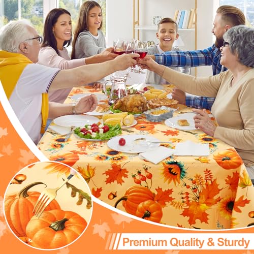 Image of Smiry Thanksgiving Table Cloth, Flannel Backed Vinyl Tablecloth, 60 inchx120 inch