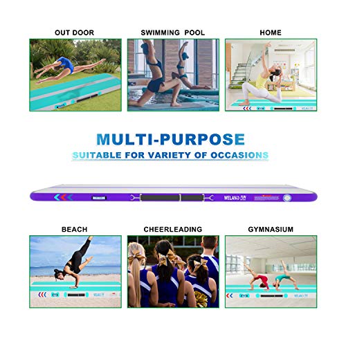 Welandfun Air Mat Tumble Track 10Ft/13Ft/16Ft/20Ft Inflatable Gymnastics Tumbling Mat 4/6/8 Inchs Thickness Mats For Home Use/Gym/Yoga/Training/Cheerleading/Outdoor/Beach/Park Wih Electric Air Pump #TOP3