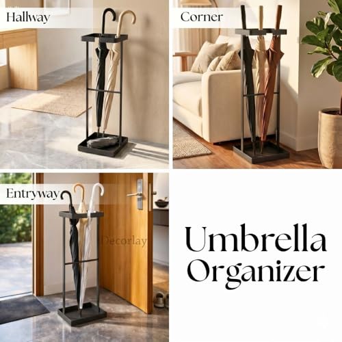 Image of Decorlay Wrought Iron Umbrella Carrying Stand Rack for Canes, Walking Sticks, Indoor Holder Living Room Corner Free Golf Kit Stick Walking Stick & Cane (Black)