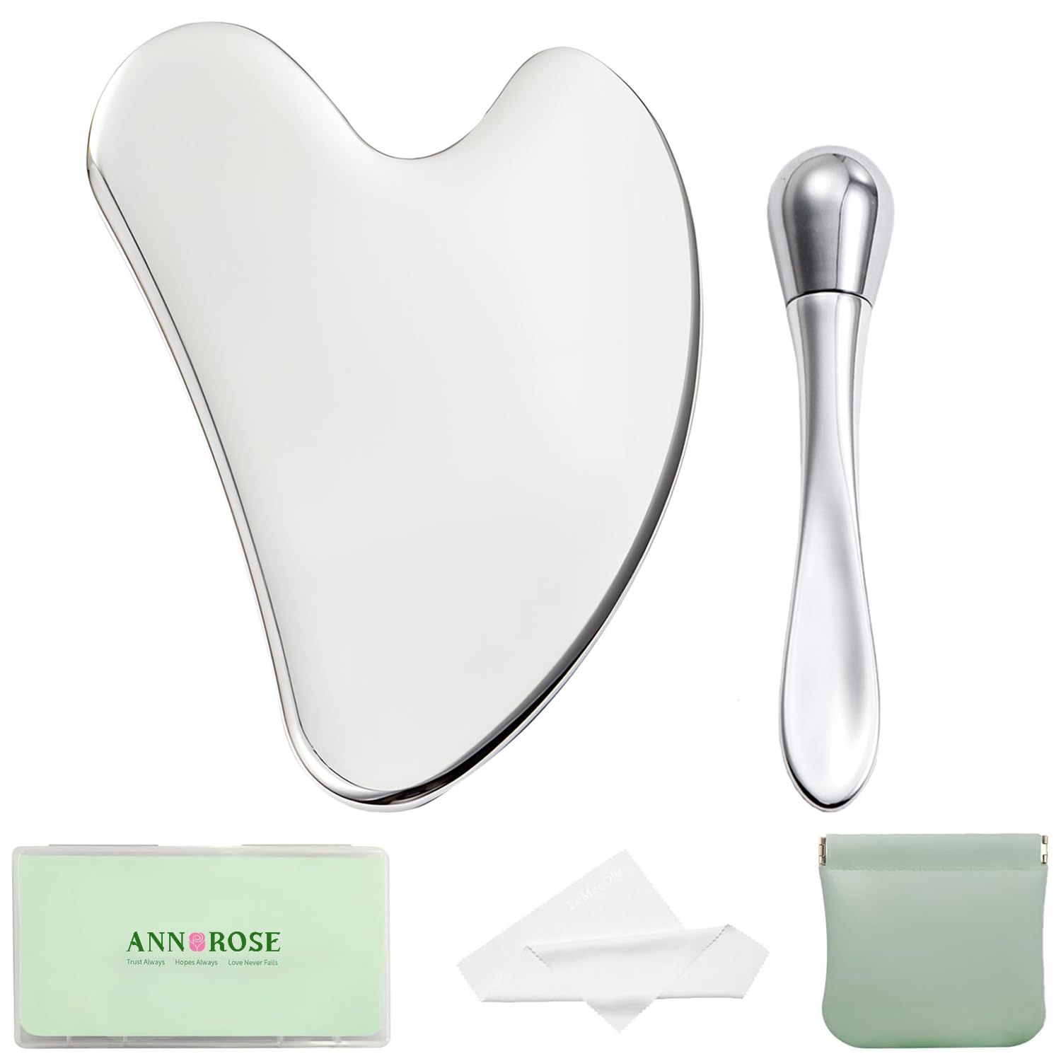 Aplicador facial de aço inoxidável GuaSha e creme para os olhos