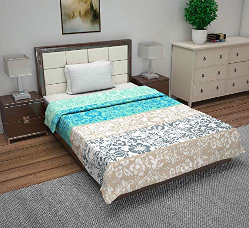 Image of Divine Casa 120 GSM Dohar Single Bed Cotton Reversible Quilt AC Blanket for Winter Soft Light-Weight Bed Razzai - Pack of 1 (Blue and Grey, 140 x 210 CM)