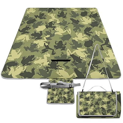 Kazynee Animal Frog Adults Lightweight Waterproof Picnic Blanket Vintage Rustic Army Camouflage Design Frog Pattern for Portable Outdoor Blanket for Travel Camping 58.3x58.3 Inch