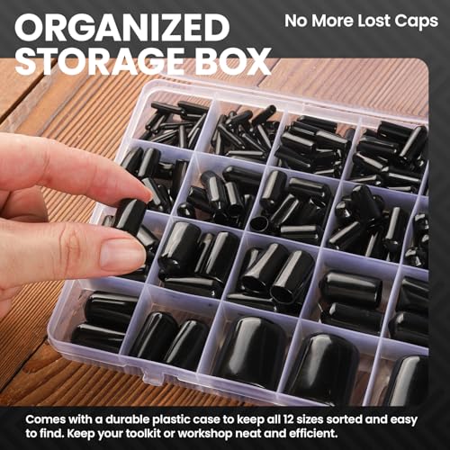 Image of 184Pcs Black Round Vinyl Rubber End Caps | Durable Bolt & Screw Covers (2 /25 inch to 4 /5 inch) for Protection and Aesthetics