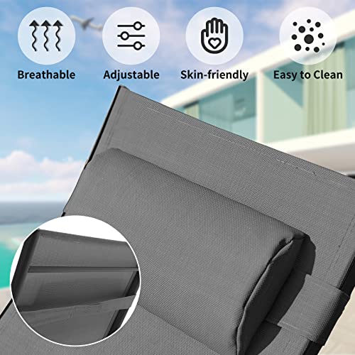 Varvind Outdoor Patio Chaise Lounge Chairs, Chaise Lounge Outdoor Set Of 2, 5 Adjustable Backrest Positions, Adjustable Patio Lounge Chair With Headrest Suitable For Poolside, Balcony,Backyard (Grey) #TOP2