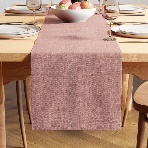 Image of Encasa XO Dining Table Runner for 4 to 6 Seater | 28x150 cm | Buff | Chenille Fabric | Machine Washable