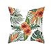 Lieson Funda de almohada para niños, 1 funda de cojín de 45 x 45 cm, diseño de flores, hojas de flores, color naranja, verde, poliéster
