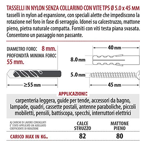 Tasselli in nylon senza collarino Ø 8 x 40 con