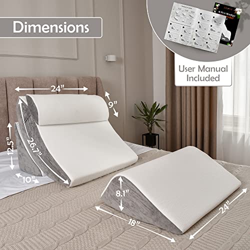 Britenway Bed Wedge Pillow Set – 4Pc Orthopedic Wedge Pillow Set For Sleeping – 45D Memory Foam Post-Surgery Pillows For Back, Neck, Head, Shoulders Support & More – Ergonomic #TOP5