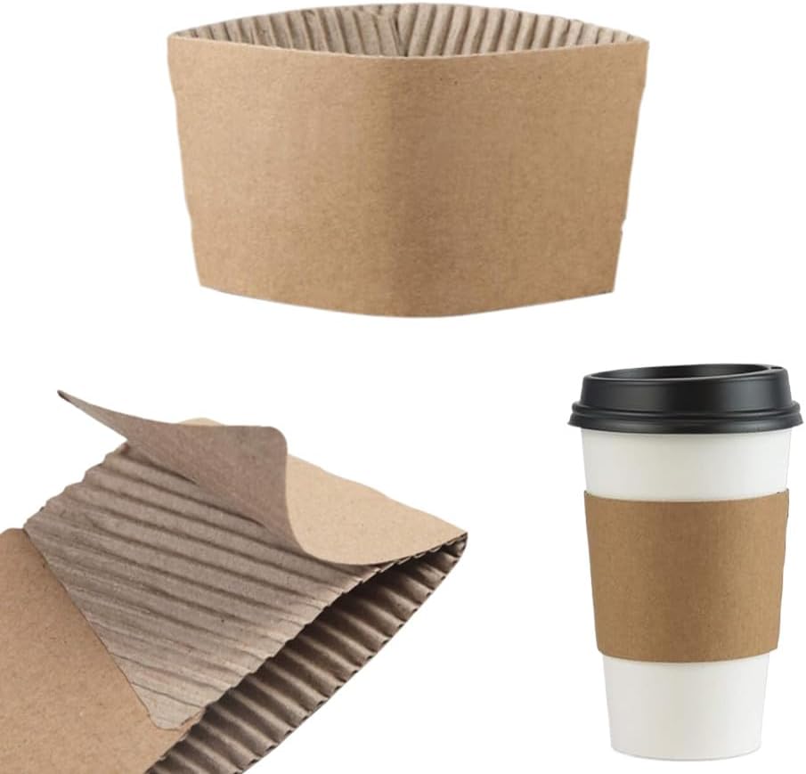 Disposable Coffee Cup Sleeves, Corrugated Kraft Paper Hot Cold Drinks Iced Insulator Sleeve, Natural Kraft Brown Cardboard To Go Drinks Cup Wrap for 10-20 Oz Jacket Beverage Cups (100 Pack) - Image 3