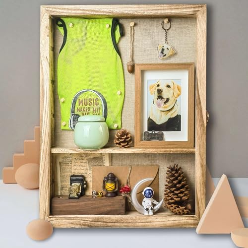 Image of Original Wood Shadow Box Frame 16x20 Shadow Box with Shelves 2.6 inch Interior Depth Memorial Shadow Box with Linen Back for Handicrafts,Picture Frames,Medals,Coins,Pins Collection and More