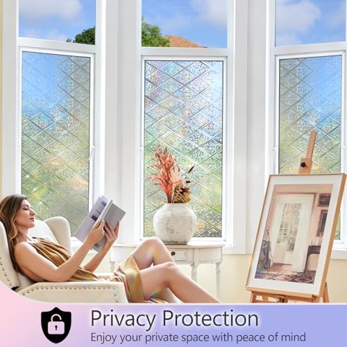 Image of KESPEN Stained Glass Window Film Decorative Rainbow Privacy Window Film Anti UV Static Cling Glass Stickers for Home, 29.5 Inch X 6.5 Feet