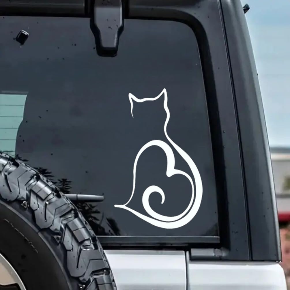 2 pegatinas de vinilo con forma de gato, 8 x 13 cm, diseño de corazón, para coche, camión, SUV, ventana, exterior, gatito, decoración de mascotas, #AZ89 (color blanco) - 4