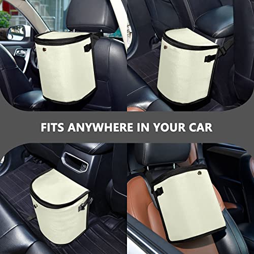 Image of Wudan Small Car Trash Can Beige Accessories for Garbage Storage Organizer with Lid Waterproof Portable Auto and Truck Interior Seat Bin