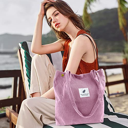 Image of Ayieyill Corduroy Tote Bag for Women Canvas Shoulder Cord Purse with Inner Pocket
