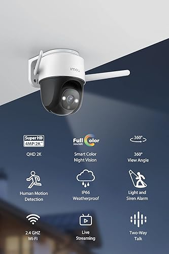 Miniatura 2 de Imou Cámara de seguridad para exteriores con reflector y alarma de sonido, cámara QHD PanTilt 2.4G Wi-Fi de 4 MP, cámara bala IP66 resistente a la