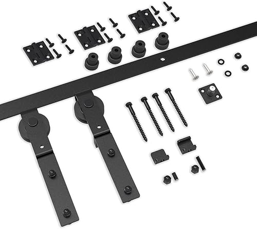 Miniatura 8 de Herrajes para puerta corrediza de granero de 3 pies, suave y silenciosamente, resistente, simple y fácil de instalar para 2 puertas, básico "J" sin