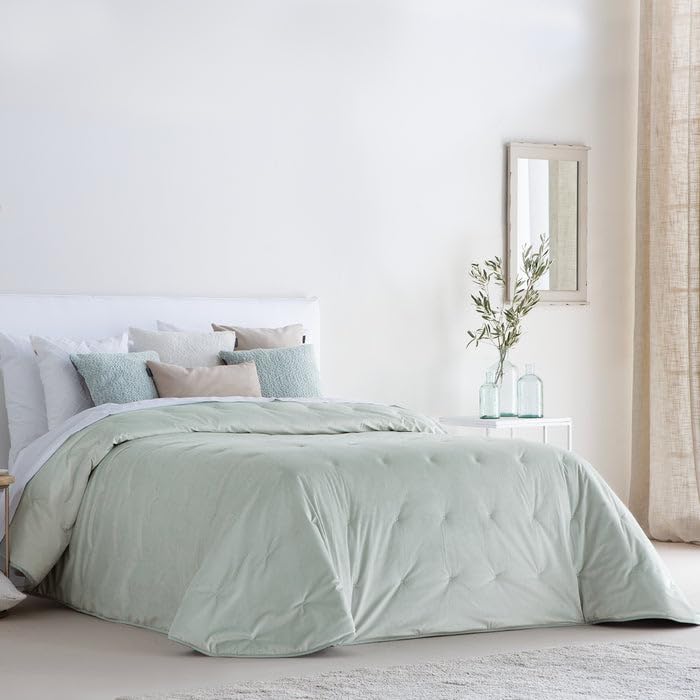 Henko - Colcha Invierno Cama 150 - Tejido Aterciopelado Color Verde - Napa de 200 gr - Fabricado en España - 250x270 cm (Jess Verde)