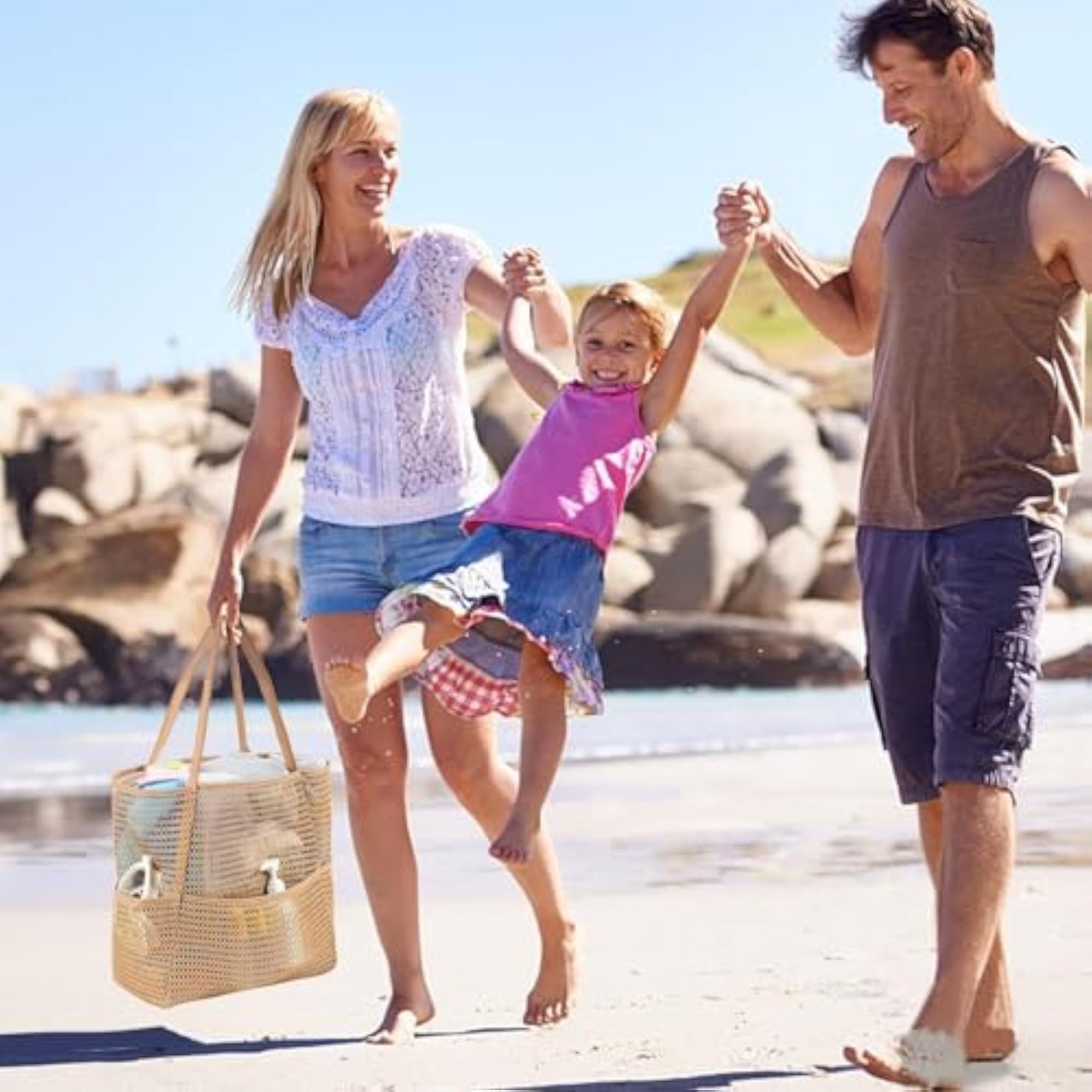 Mesh Beach Bag with Zip Inner Bag