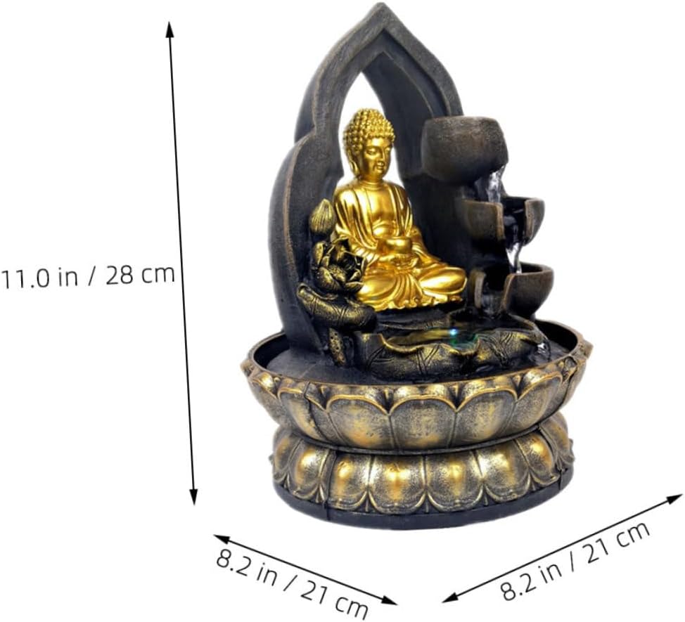 Fountain Buddha Figurine Resin Tabletop Water Fountain Led Light Indoor Decor