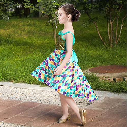 Sunny Fashion Girls Dress Mermaid Sequin Fish Scale Hi-lo Skirt Pretend Ruffle Sleeveless3