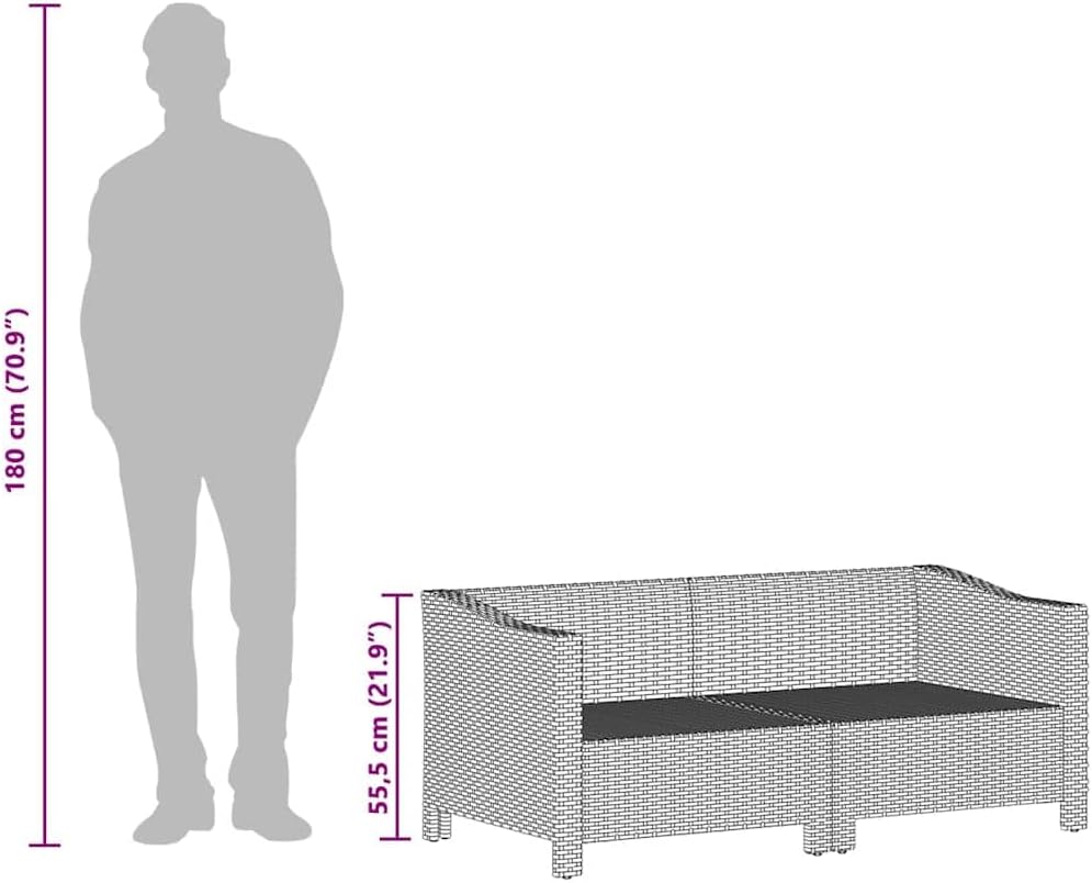 vidaXL 2 Piece Garden Lounge Set in Gray - with Cushions, Durable Poly Rattan, Steel Frame, Comfortable, Easy Assembly, Lightweight and Modern Design for Patio/Backyard Settings