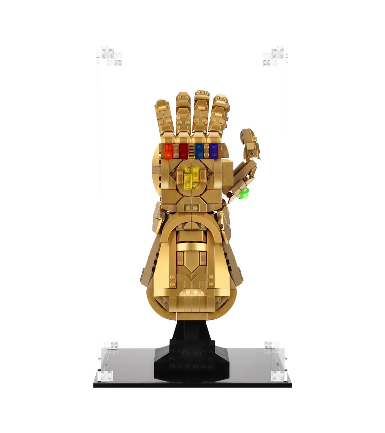 Acryl Vitrine für LEGO Marvel Super Heroes Infinity Handschuh 76191/76223, Staubgeschützte Aufbewahrung und Organisation Vitrine für LEGO Modell, Größe: 15x15x35 cm(Nur für LEGO Vitrine)