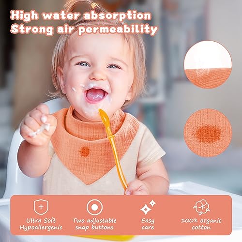 Muslin Baby Bibs, 10PCS Baby Bandana Drool Bibs, 100% Soft Anti-Penetration Snap Muslin Cotton Bib for Girls and Boys, Strong Water Absorption for Drooling and Teething4