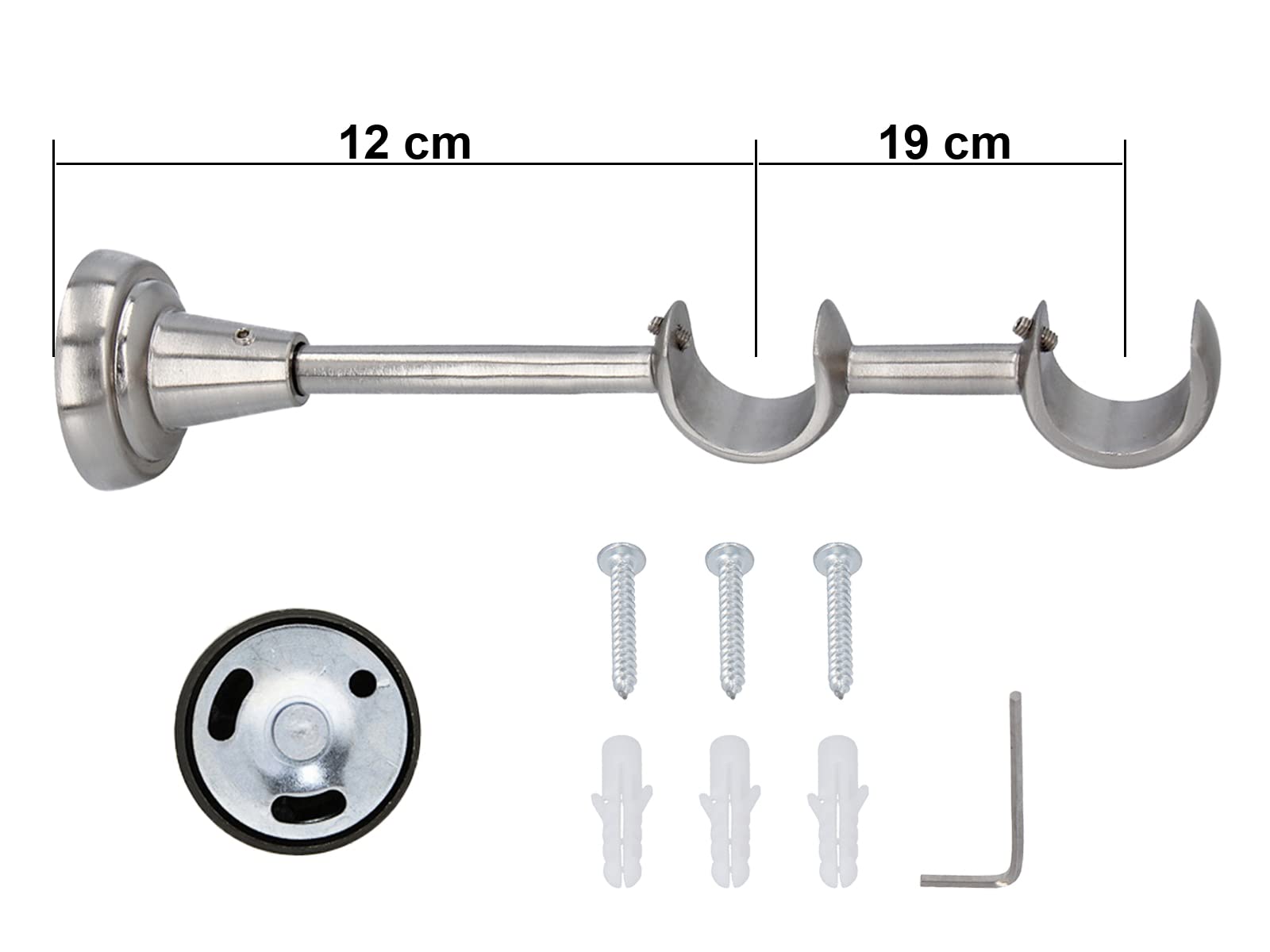 Kit Bastone per Tende in metallo 25/25mm Acciaio Inox Montaggio a Muro 360 cm Eufeme