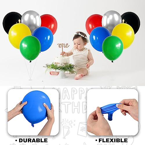 Image of 60 Pack Balloons Red Yellow Green Blue Black Party Balloons with Metallic Silver Helium Balloon, Rainbow Colorful Latex Balloons Set for Kids Birthday Carnival Themed Decorations