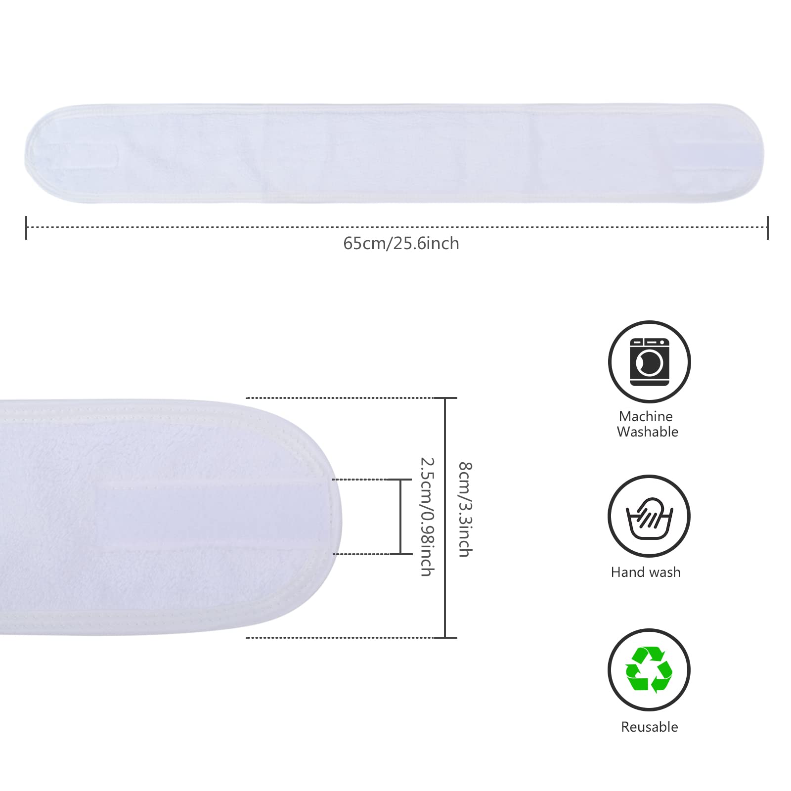 KinHwa 3 Pack Spa Facial Headband Makeup Hair Band Women Skincare Adjustable Microfibre Headband for Washing Face Sports Yoga White - Image 3