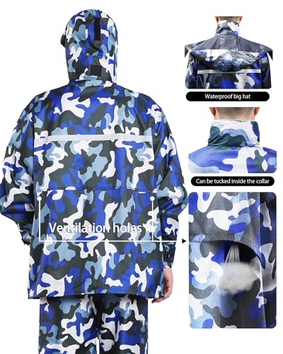 Image of iCreek Rain Suit Waterproof Jacket and Pants Hi Vis Raincoat for Men and Women Reflective Outdoor for All-Sport Work