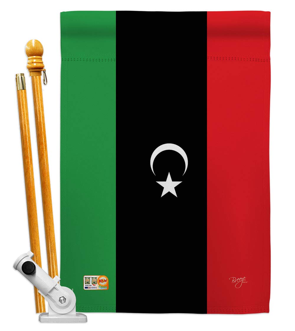 Breeze Decor HS108252-BO Libya World Nationality Decorative Vertical House Flag Set, 28"x 40" w/Flagpole, Multi-Color