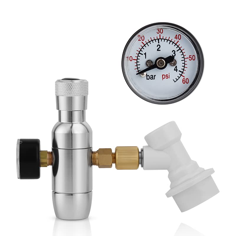 Cargador de barril de cerveza CO2 Dispenser, regulador de keg 0-60 Psi, 3/8" Adaptador de hilo, bloqueo de bola de gas de desconexión rápida for la elaboración de cerveza casera(B)