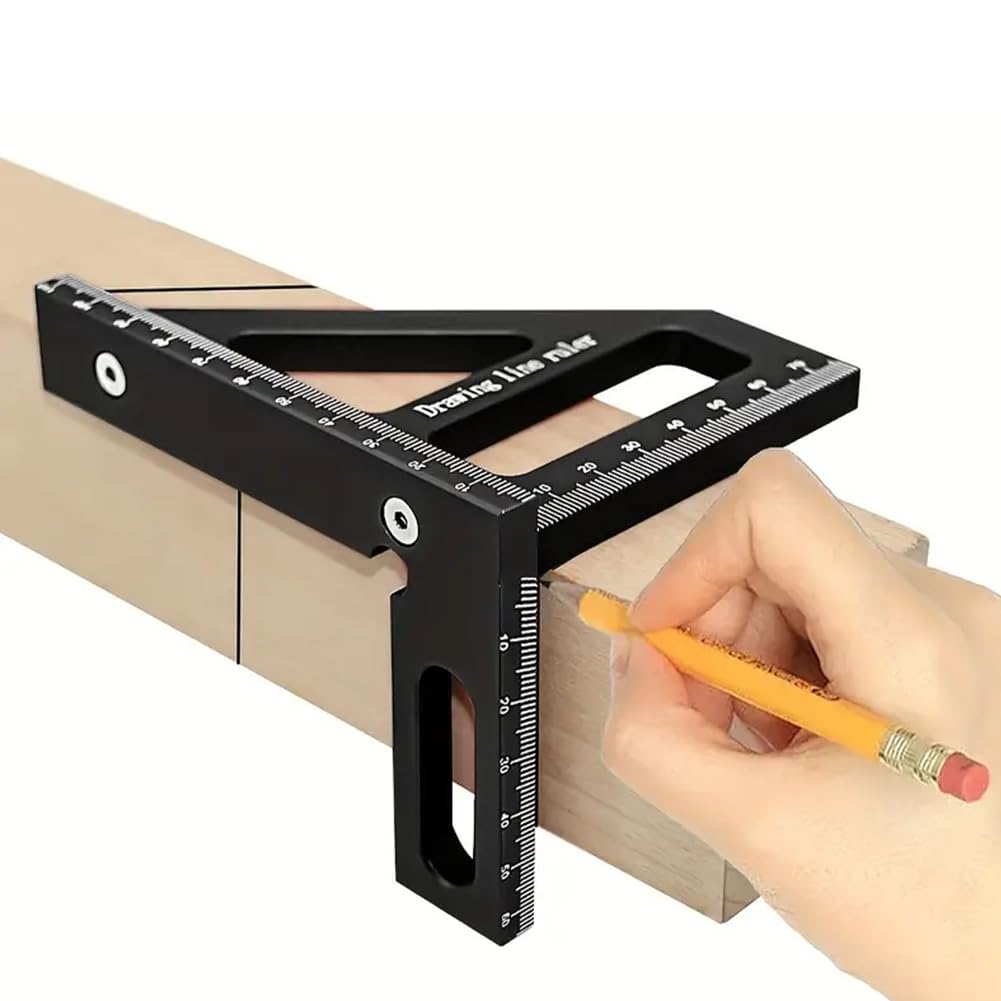 3D Multi-Angle Measuring Ruler, 45°/90° Aluminum Alloy Woodworking Square Protractor, Drawing Line Ruler, Precision Layout Measuring Tool for