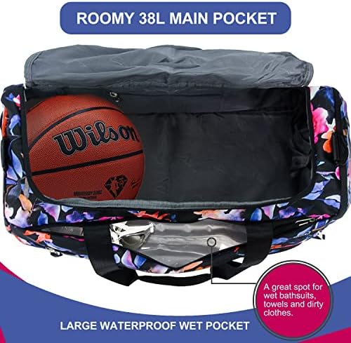 COTEY 22" Weekender Bags for Women, 38L Travel Duffle Bag for Women Overnight, Large Carry on Duffel with Shoe Compartment, Waterproof - Black Floral 4 COTEY 22" Weekender Bags for Women, 38L Travel Duffle Bag for Women Overnight, Large Carry on Duffel with Shoe Compartment, Waterproof - Black Floral