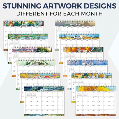 Image of CRANBURY Small Standing Desk Calendar 2026, 8x6 inch Flip Stand Up Calendar Planner, Artwork Designs, Perfect Size for Desktop, Use January to December 2026, Includes Planning Stickers (Pack of 2)
