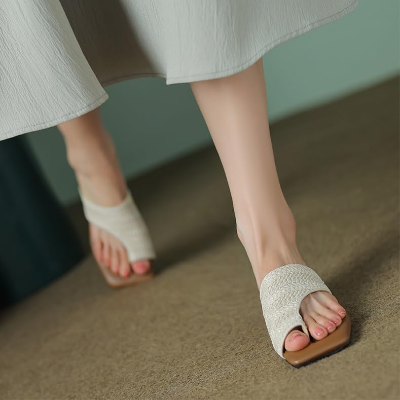 HBJWOV Retro Exterior Sandals with Woven Toe Clips for Comfortable Square Toe Slippers4