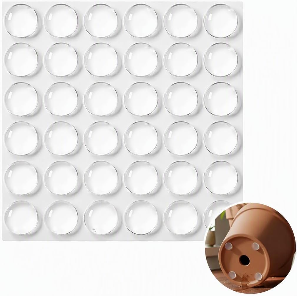 36 Pcs Invisible Pot Feet Self-Adhesive, Invisible Transparent Plant Feet for Outdoor and Indoor Pots, Self-Adhesive Non-Slip Pad for Planters and Heavy Garden Pots, Clear Surface Protector Set