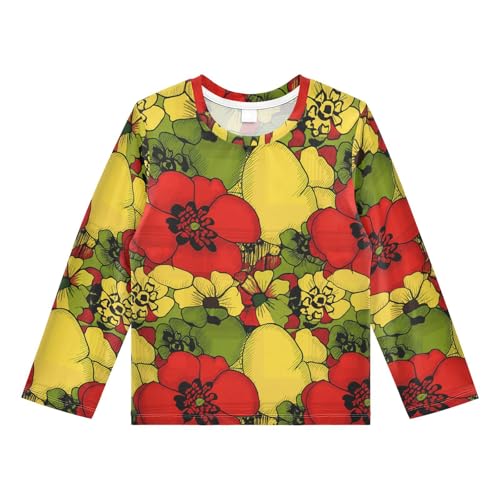 Poppy Marigold Flowers Rash Guard Shirt for Boys Sun Protection Shirt for Kids Toddlers UPF50+ 5-6T