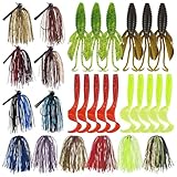 Bass Fishing Lures Kit Include Weedless Football Swim Jigs, Spinner Bait Skirts, Craw Soft Plastic Worms Grub Bait Set Fishing Lures for Bass Trout