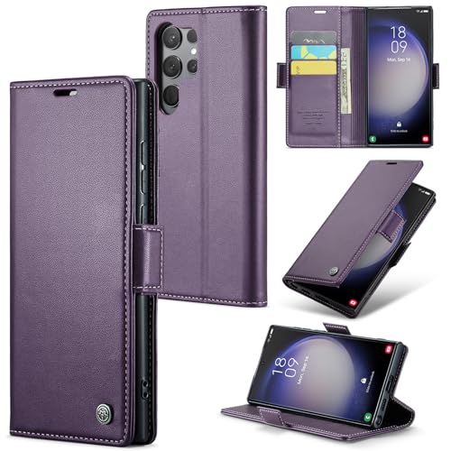 oiysrtoc for Samsung S23 Ultra Wallet Case, PU Leather Magnetic Flip Folio Case with Card Holder Kickstand, RFID Blocking Shockproof Protective Cover for Galaxy S23 Ultra 6.8'', Purple