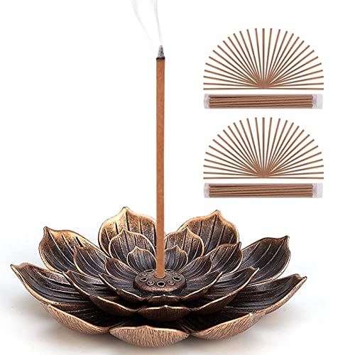Lotus Incense Holder Burner, Oriental Aroma Kodo, Censer Stick Incense Stick Holder Cone Incense Burner With Detachable Ash Catcher, Copper Alloy, U-Mate #TOP1